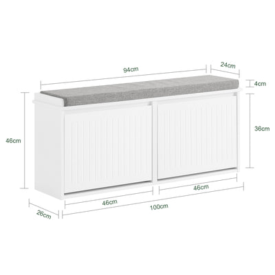 SoBuy FSR98-XL-W, Hallway Shoe Bench Shoe Rack Shoe Cabinet with Seat Cushion and 2 Flip-drawers, White