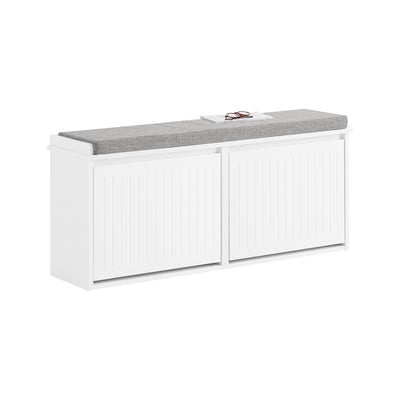 SoBuy FSR98-XL-W, Hallway Shoe Bench Shoe Rack Shoe Cabinet with Seat Cushion and 2 Flip-drawers, White