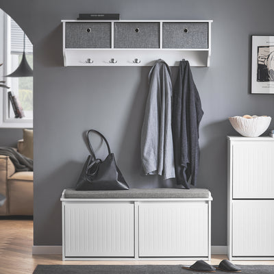 SoBuy FSR98-XL-W, Hallway Shoe Bench Shoe Rack Shoe Cabinet with Seat Cushion and 2 Flip-drawers, White