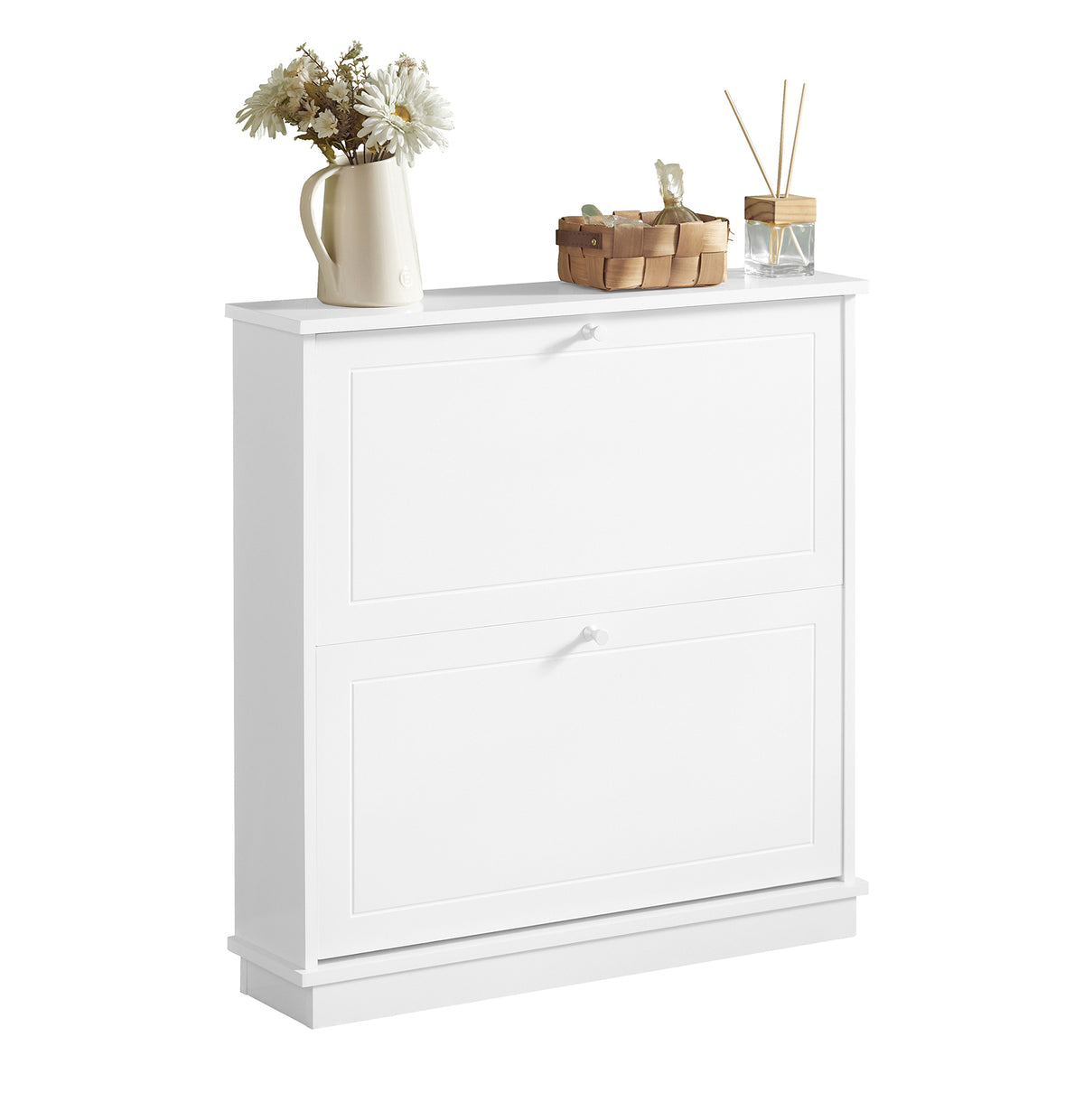 SoBuy FSR99-W White Ultra-Slim Hallway Shoe Cabinet with 2 Flip Drawers – W76 x D18 x H78cm