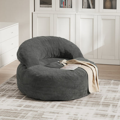 SoBuy FST100-DG, Corduroy Armchair with Footstool, Adjustable Backrest, Dark Gray, 110x125x65cm - view 2