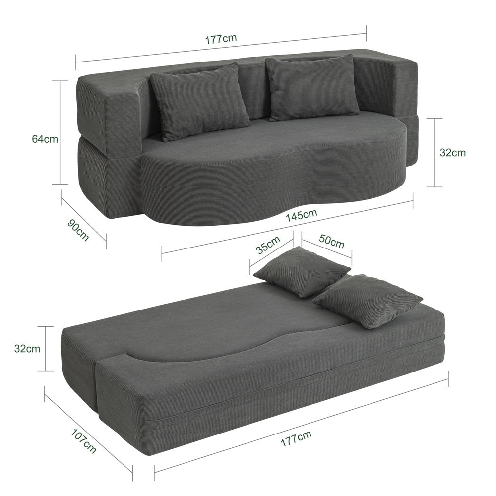 SoBuy FST101-DG, 2 Seater Sofa Bed with 2 Pillows, Fold Out Futon Couch for Small Spaces, Dark Grey, 177x107x32cm - view 3