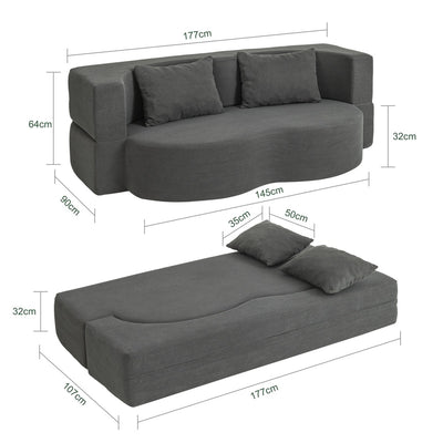 SoBuy FST101-DG, 2 Seater Sofa Bed with 2 Pillows, Fold Out Futon Couch for Small Spaces, Dark Grey, 177x107x32cm - view 3