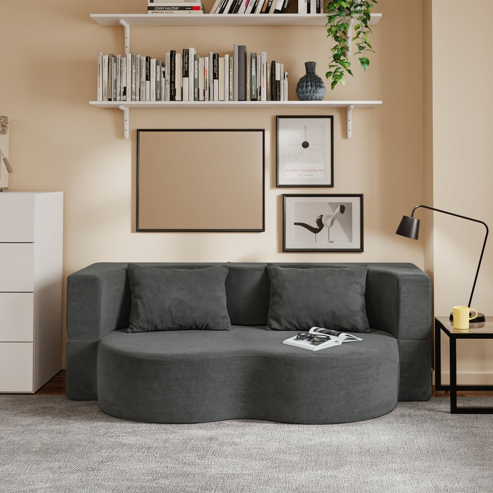 SoBuy FST101-DG, 2 Seater Sofa Bed with 2 Pillows, Fold Out Futon Couch for Small Spaces, Dark Grey, 177x107x32cm - view 10