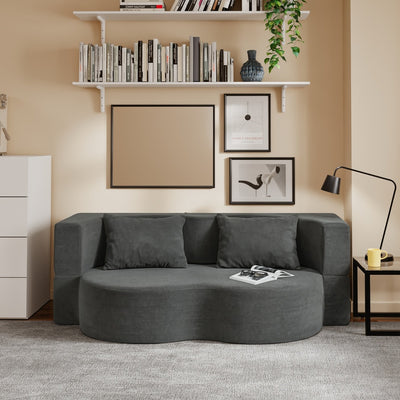 SoBuy FST101-DG, 2 Seater Sofa Bed with 2 Pillows, Fold Out Futon Couch for Small Spaces, Dark Grey, 177x107x32cm - view 10