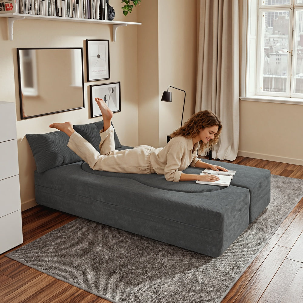 SoBuy FST101-DG, 2 Seater Sofa Bed with 2 Pillows, Fold Out Futon Couch for Small Spaces, Dark Grey, 177x107x32cm - view 12