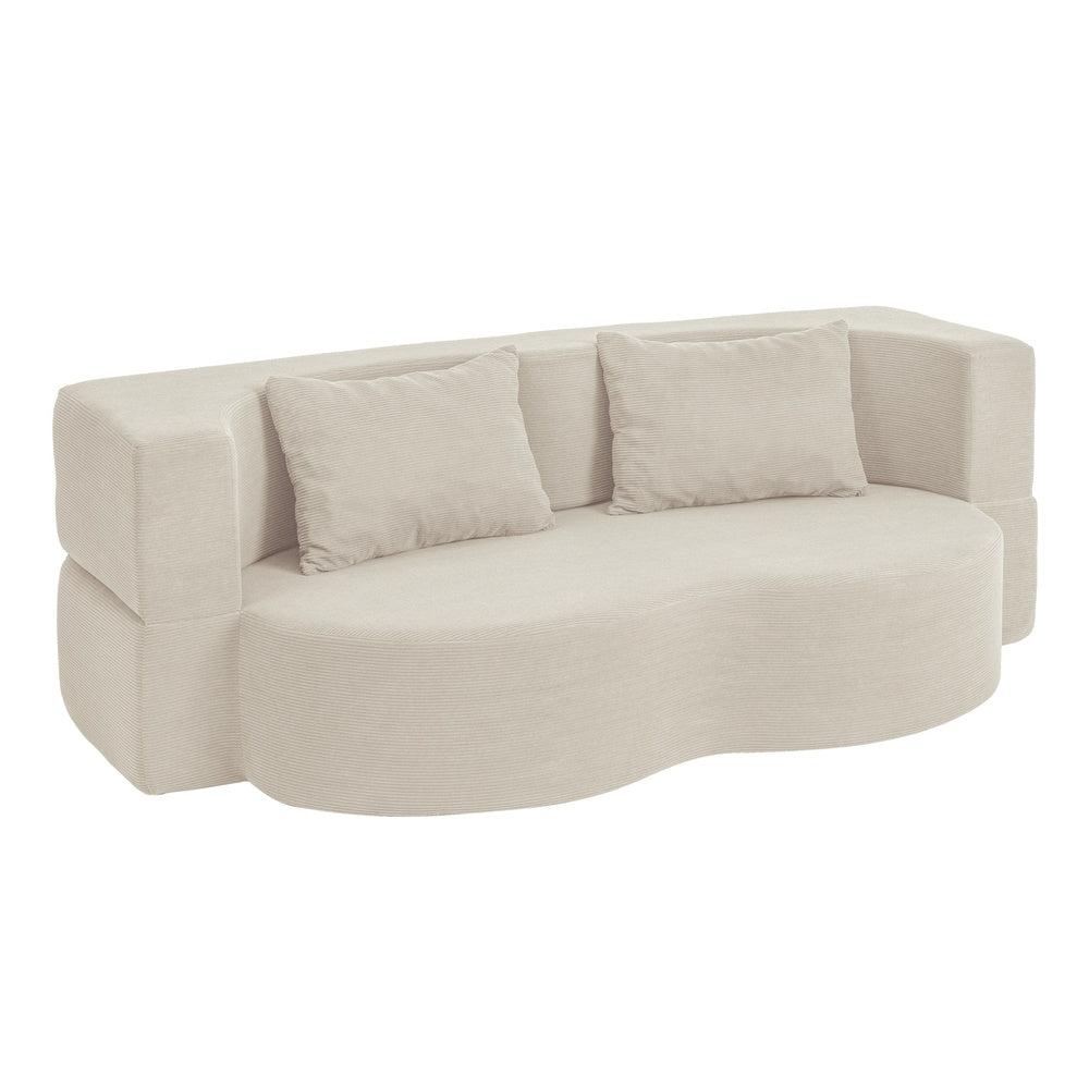 SoBuy FST101-MI, 2 Seater Sofa Bed with 2 Pillows, Fold Out Guest Bed for Small Apartments, Beige, 177x107x32cm - view 1