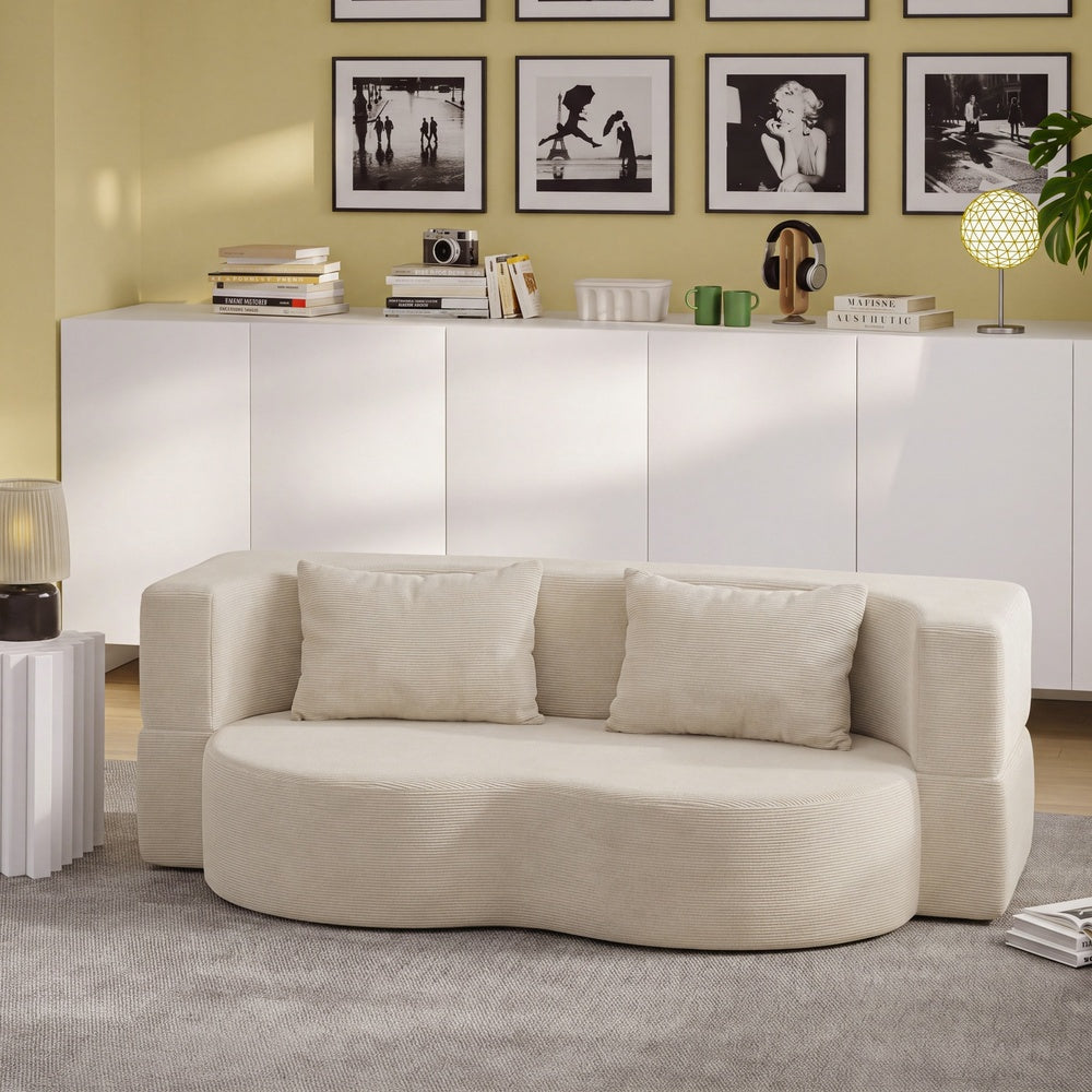 SoBuy FST101-MI, 2 Seater Sofa Bed with 2 Pillows, Fold Out Guest Bed for Small Apartments, Beige, 177x107x32cm - view 2