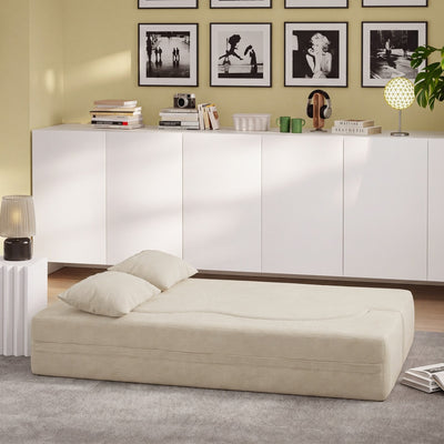 SoBuy FST101-MI, 2 Seater Sofa Bed with 2 Pillows, Fold Out Guest Bed for Small Apartments, Beige, 177x107x32cm - view 10