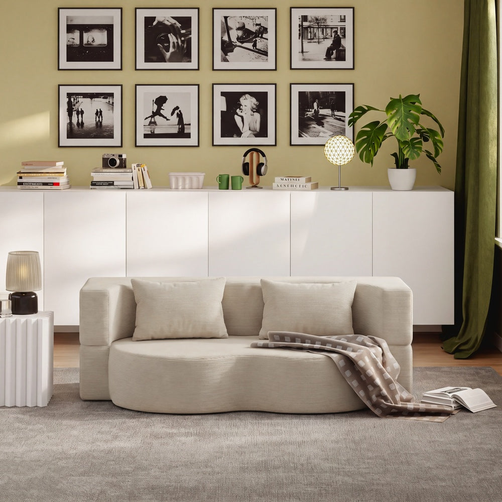 SoBuy FST101-MI, 2 Seater Sofa Bed with 2 Pillows, Fold Out Guest Bed for Small Apartments, Beige, 177x107x32cm - view 11
