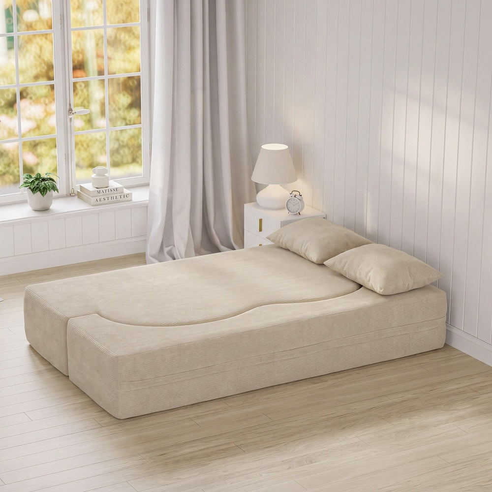 SoBuy FST101-MI, 2 Seater Sofa Bed with 2 Pillows, Fold Out Guest Bed for Small Apartments, Beige, 177x107x32cm - view 12