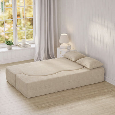 SoBuy FST101-MI, 2 Seater Sofa Bed with 2 Pillows, Fold Out Guest Bed for Small Apartments, Beige, 177x107x32cm - view 12