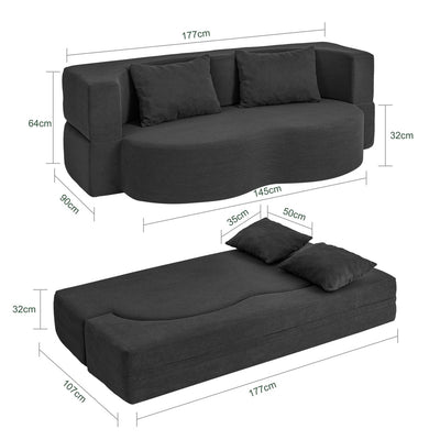 SoBuy FST101-SCH, Black 2 Seater Sofa Bed with 2 Pillows, Space-Saving Pull-Out Couch, Black, 177x107x32cm - view 3