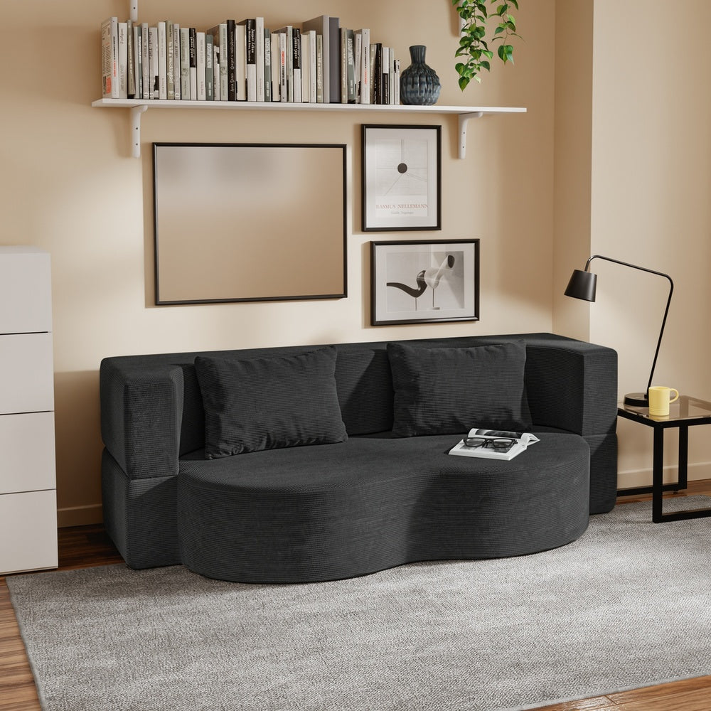 SoBuy FST101-SCH, Black 2 Seater Sofa Bed with 2 Pillows, Space-Saving Pull-Out Couch, Black, 177x107x32cm - view 2