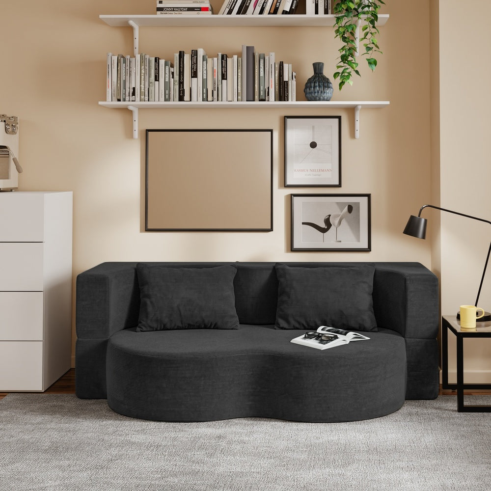 SoBuy FST101-SCH, Black 2 Seater Sofa Bed with 2 Pillows, Space-Saving Pull-Out Couch, Black, 177x107x32cm - view 10