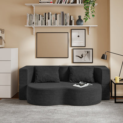 SoBuy FST101-SCH, Black 2 Seater Sofa Bed with 2 Pillows, Space-Saving Pull-Out Couch, Black, 177x107x32cm - view 10
