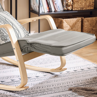 SoBuy FST16-DG Rocking Chair Relax Lounge Chair with Cushion Recliner with Headrest and Adjustable Footrest Grey