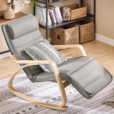 SoBuy FST16-DG Rocking Chair Relax Lounge Chair with Cushion Recliner with Headrest and Adjustable Footrest Grey
