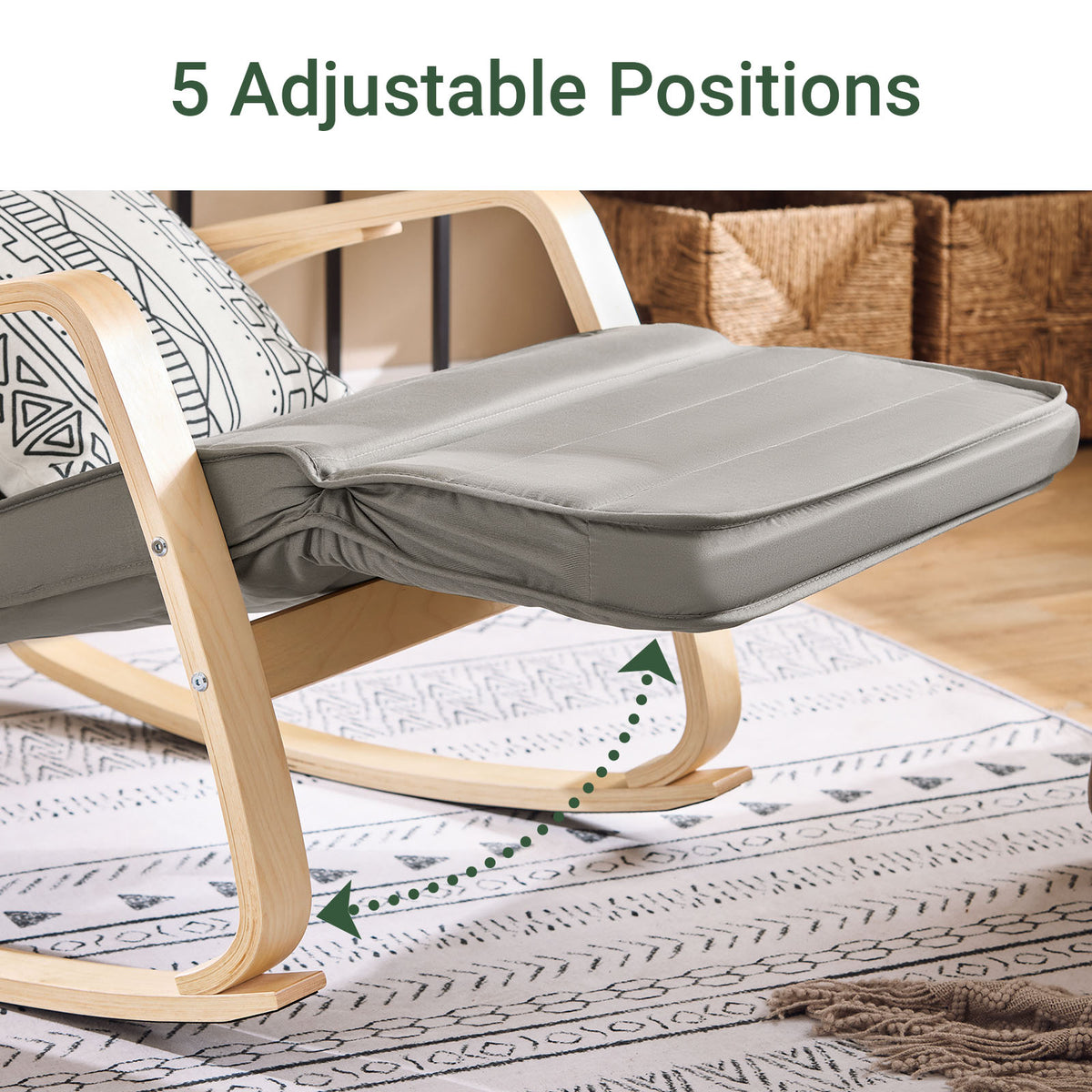 SoBuy FST16-DG Rocking Chair Relax Lounge Chair with Cushion Recliner with Headrest and Adjustable Footrest Grey