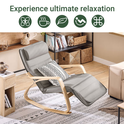 SoBuy FST16-DG Rocking Chair Relax Lounge Chair with Cushion Recliner with Headrest and Adjustable Footrest Grey