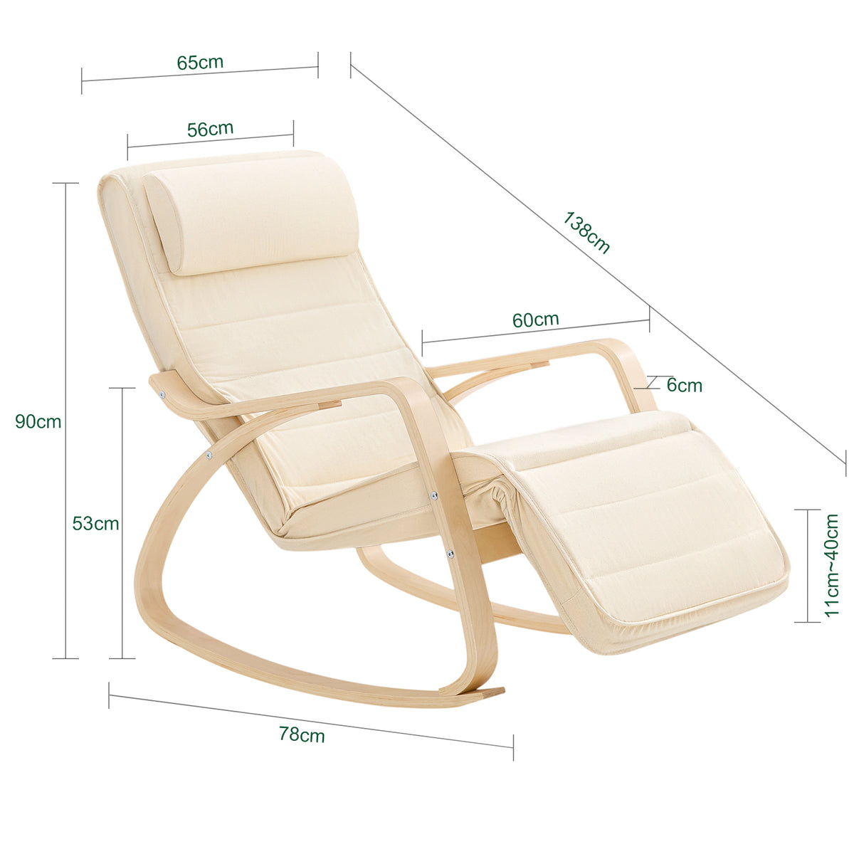 SoBuy FST16-W, Rocking Chair Relax Lounge Chair with Cushion Recliner with Headrest and Adjustable Footrest Beige