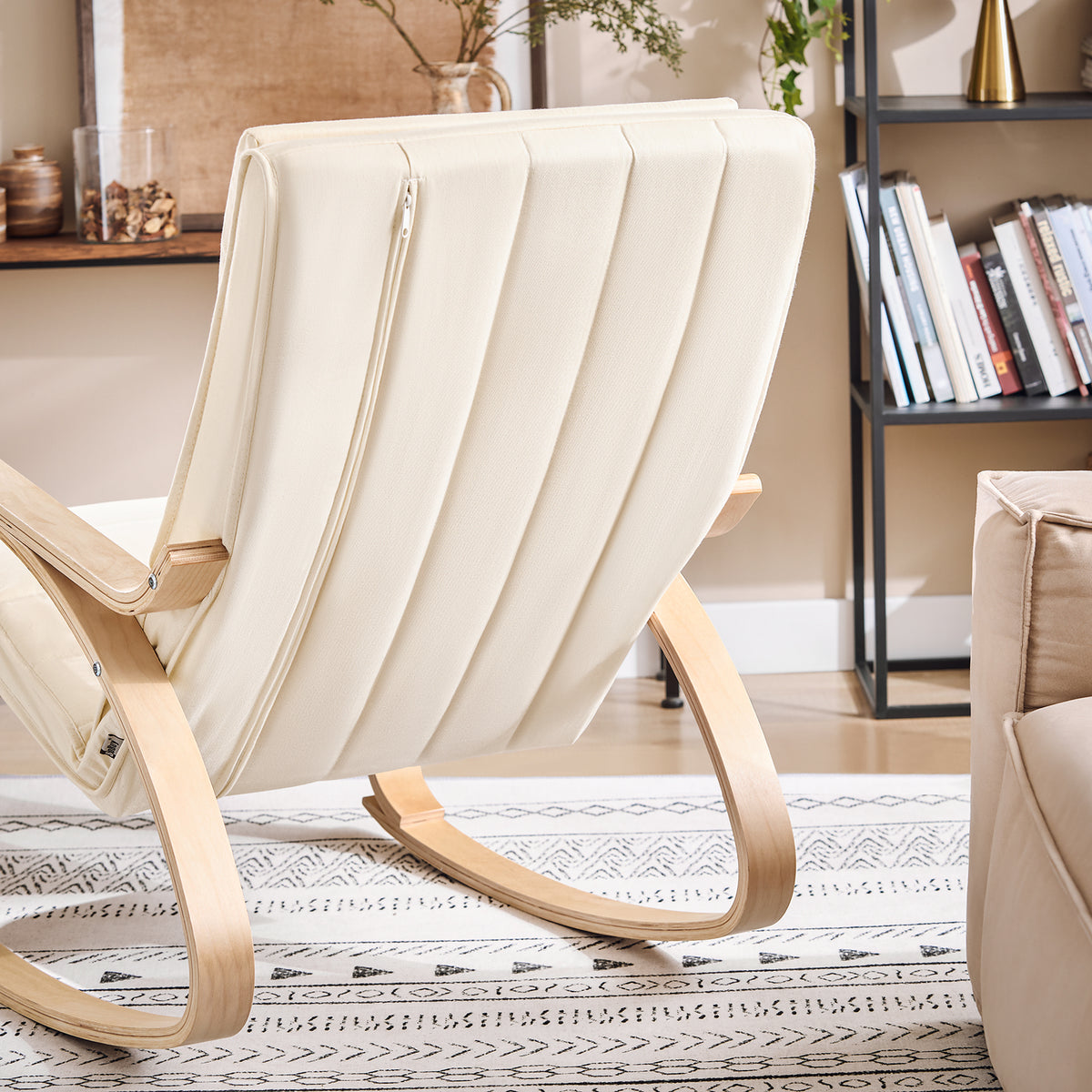 SoBuy FST16-W, Rocking Chair Relax Lounge Chair with Cushion Recliner with Headrest and Adjustable Footrest Beige