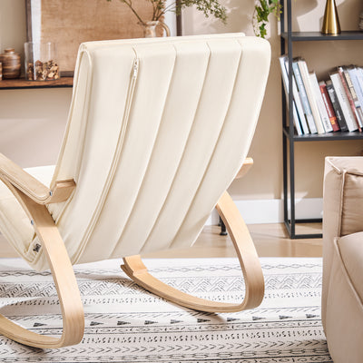 SoBuy FST16-W, Rocking Chair Relax Lounge Chair with Cushion Recliner with Headrest and Adjustable Footrest Beige