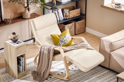 SoBuy FST16-W, Rocking Chair Relax Lounge Chair with Cushion Recliner with Headrest and Adjustable Footrest Beige