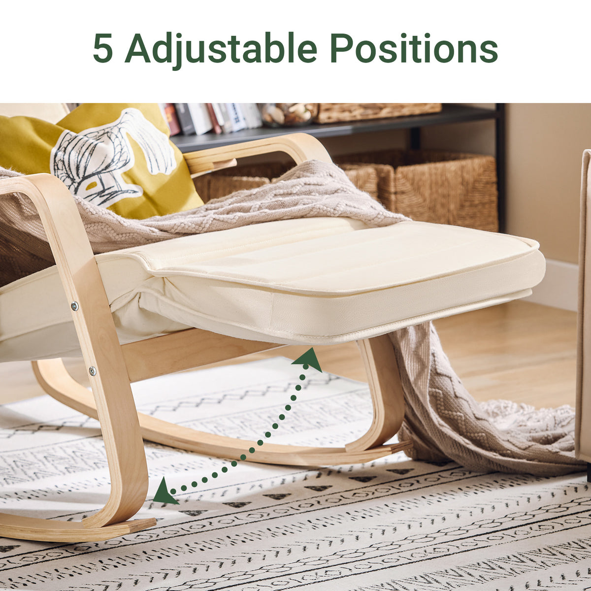 SoBuy FST16-W, Rocking Chair Relax Lounge Chair with Cushion Recliner with Headrest and Adjustable Footrest Beige