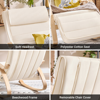 SoBuy FST16-W, Rocking Chair Relax Lounge Chair with Cushion Recliner with Headrest and Adjustable Footrest Beige