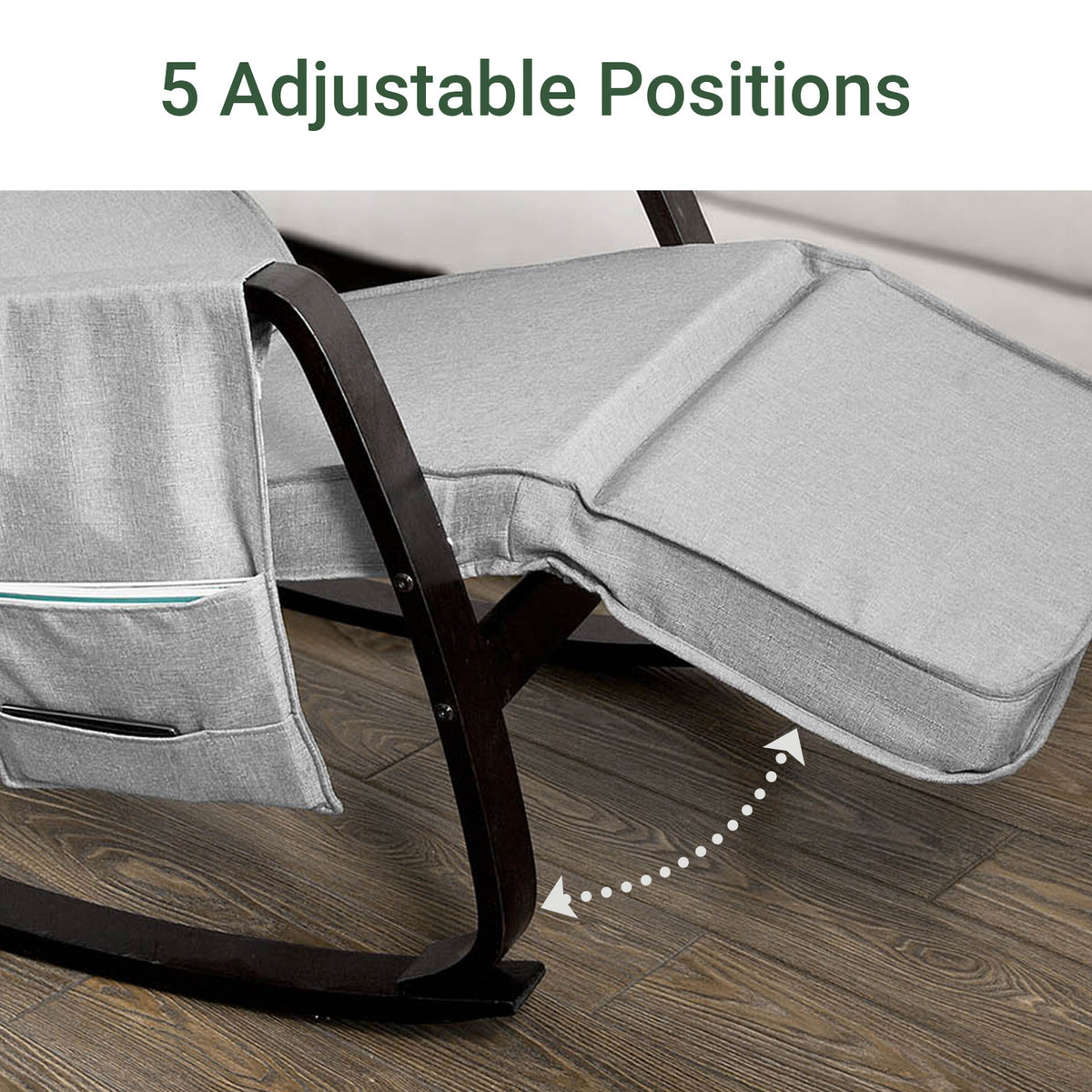 SoBuy FST20-HG, Rocking Chair Relax Lounge Chair with Cushion Recliner with Headrest, Adjustable Footrest and Removable Side Bag Grey