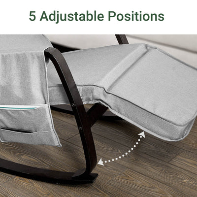 SoBuy FST20-HG, Rocking Chair Relax Lounge Chair with Cushion Recliner with Headrest, Adjustable Footrest and Removable Side Bag Grey