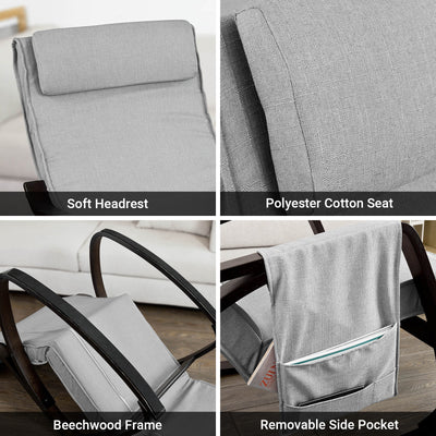 SoBuy FST20-HG, Rocking Chair Relax Lounge Chair with Cushion Recliner with Headrest, Adjustable Footrest and Removable Side Bag Grey