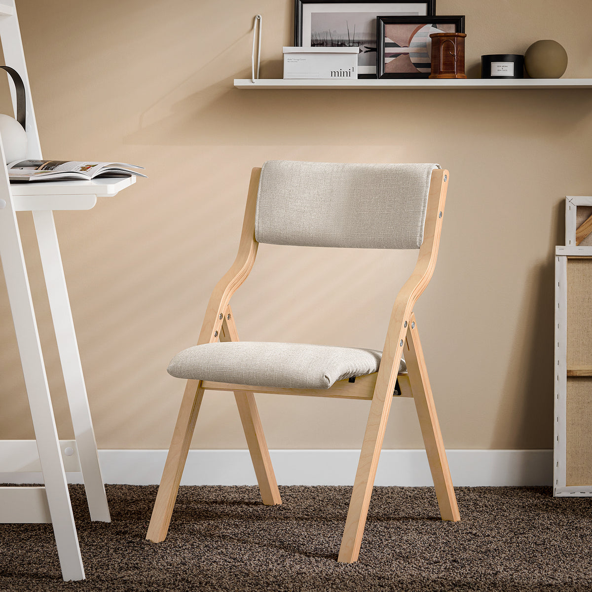 SoBuy FST40-HG grey folding dining chair in kitchen setting – solid rubber wood frame with padded seat