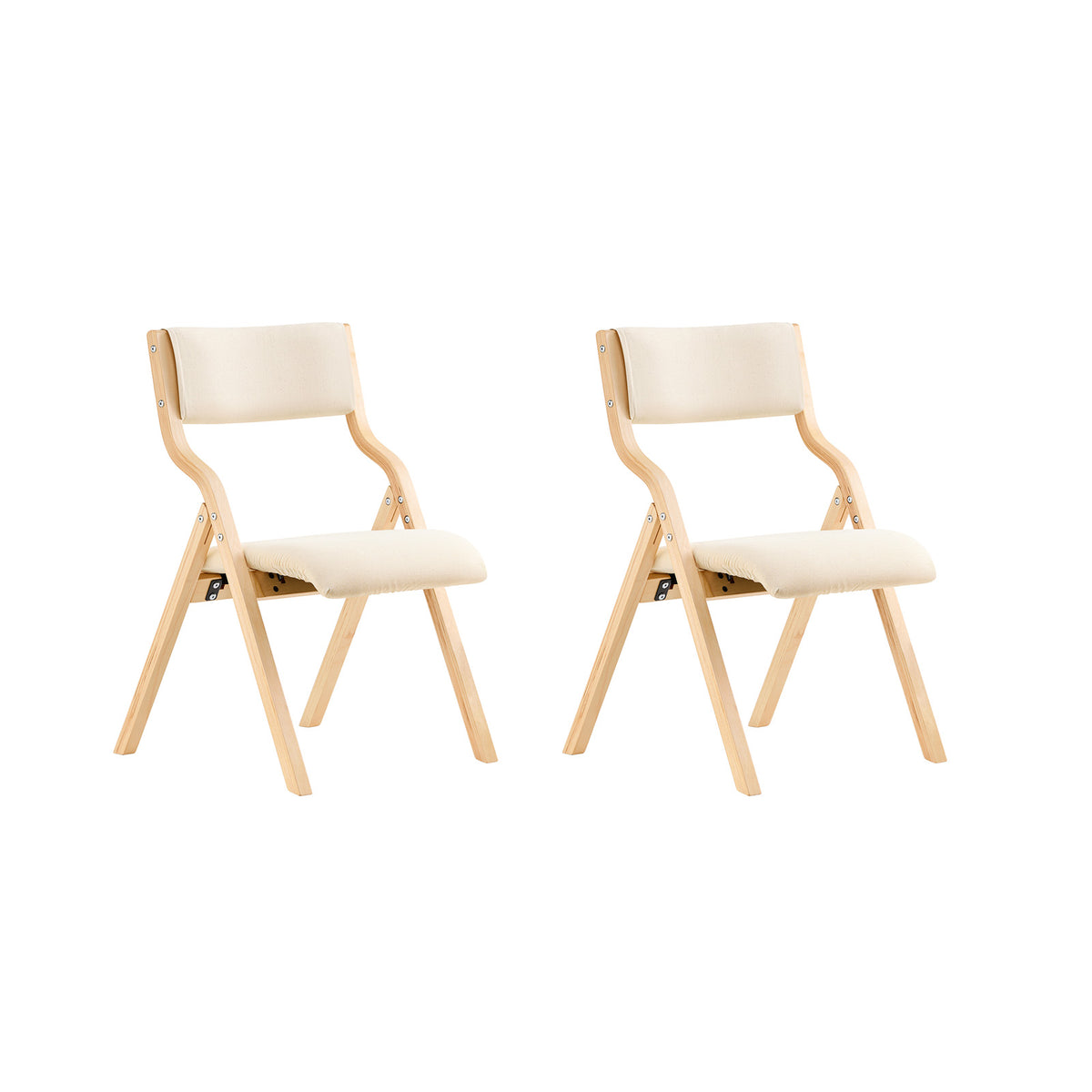 SoBuy FST40-WX2 set of 2 white wooden folding chairs with padded seat and backrest – white background product image