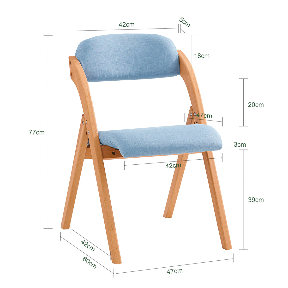 SoBuy FST92-BL dimensions diagram – W47.5×D59×H77cm blue folding chair seat W41.5×D44×H41cm 120kg load