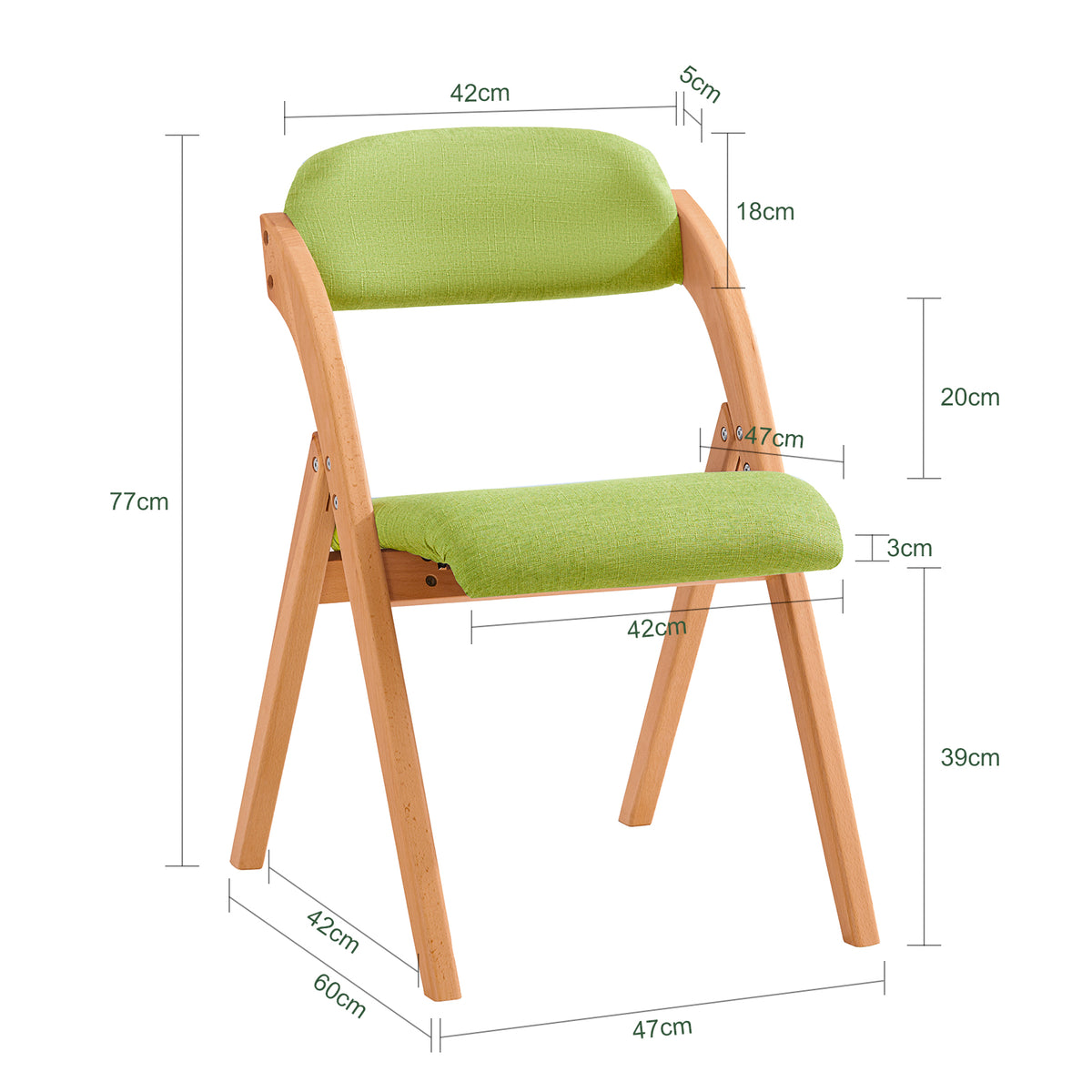 SoBuy FST92-GR dimensions diagram – W47.5×D59×H77cm green folding chair seat W41.5×D44×H41cm 120kg load