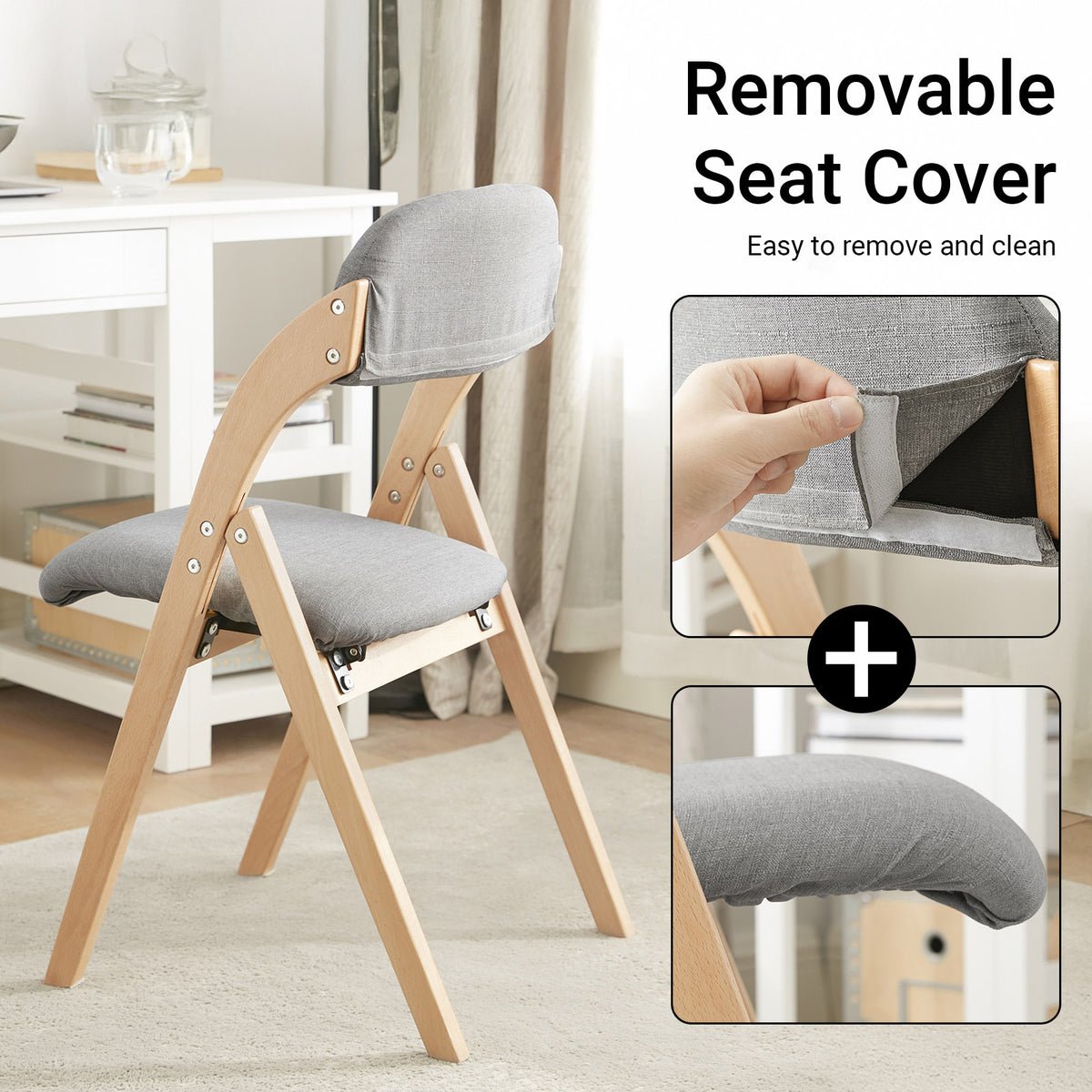 SoBuy FST92-N breathable padded seat detail – removable fabric cover light grey ergonomic folding chair