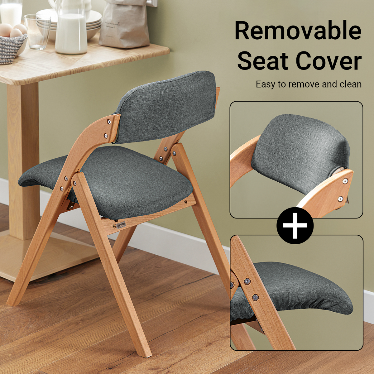 SoBuy FST92-SG breathable padded seat detail – removable fabric cover dark grey ergonomic folding chair