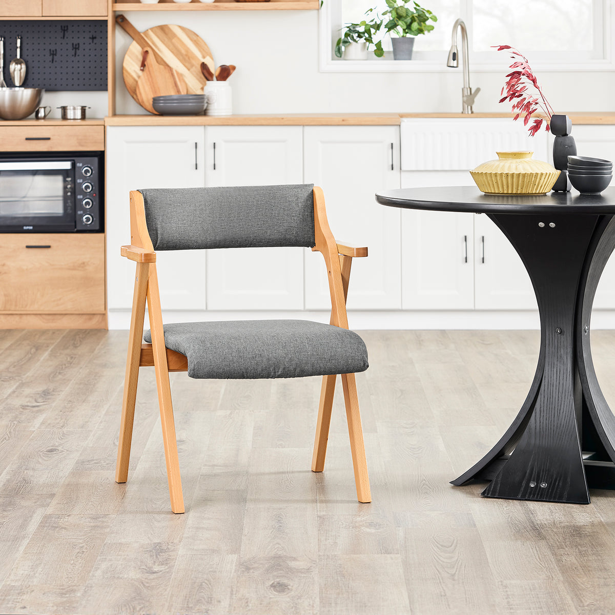 SoBuy FST98-HGx2, Folding Dining Chairs Set of 2, Comfortable Padded Wooden Folding Chairs, Foldable Space-Saving Design for for Office, Dining Room, and Small Spaces, Indoor Outdoor Use, Light Grey