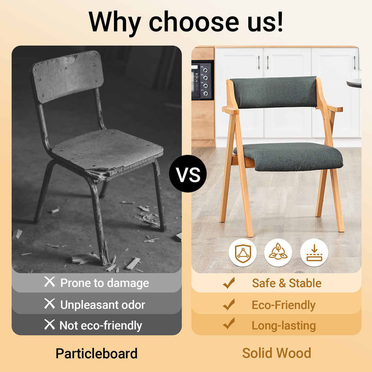SoBuy FST98-SG beech wood frame close-up – solid natural wood foldable dining chair