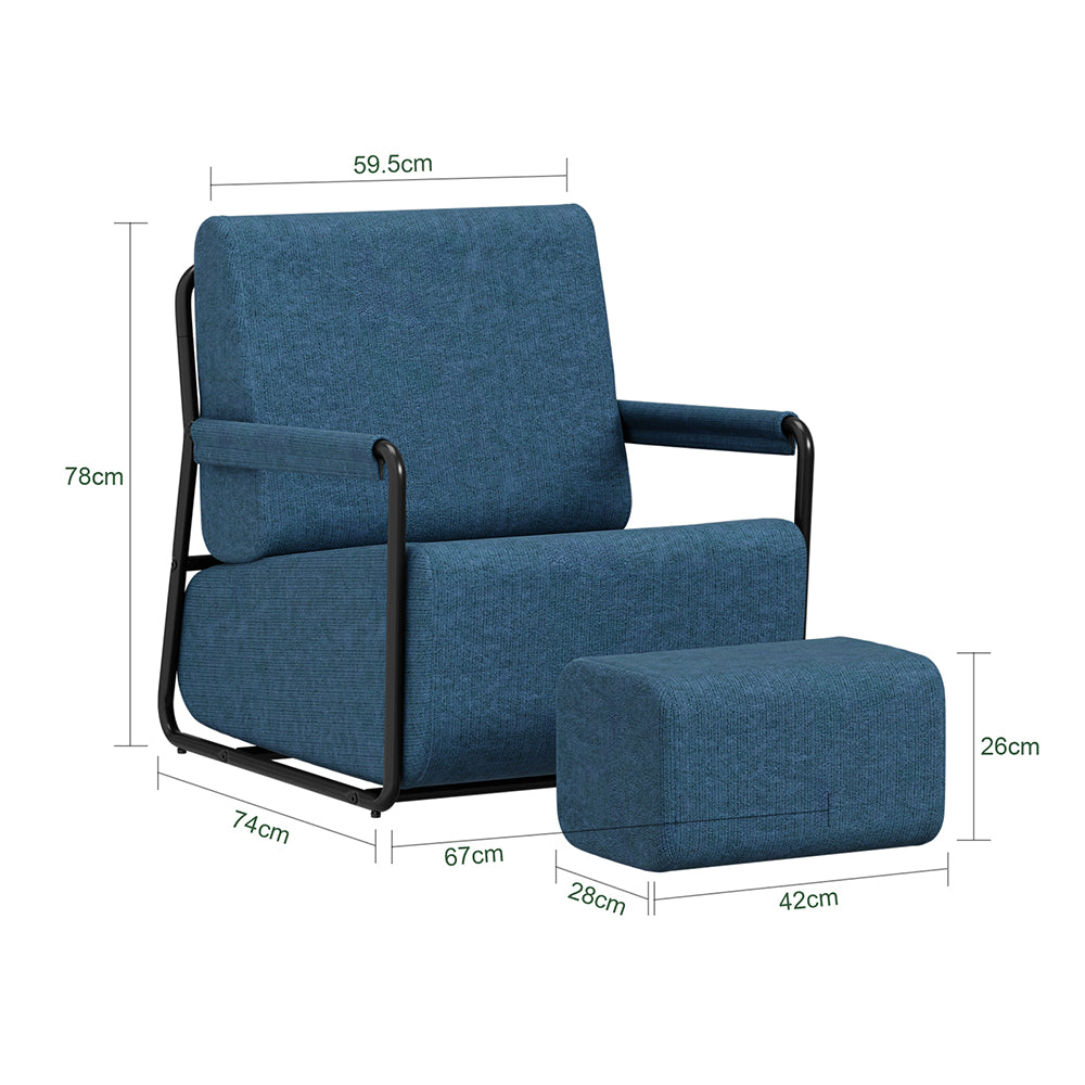 SoBuy FST99-B, Fabric Armchair with Footstool, Small Accent Chair, Dark Blue, 59.5x67x78cm - view 3