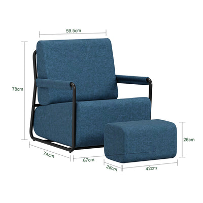 SoBuy FST99-B, Fabric Armchair with Footstool, Small Accent Chair, Dark Blue, 59.5x67x78cm - view 3
