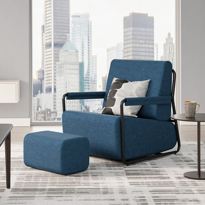 SoBuy FST99-B, Fabric Armchair with Footstool, Small Accent Chair, Dark Blue, 59.5x67x78cm - view 2