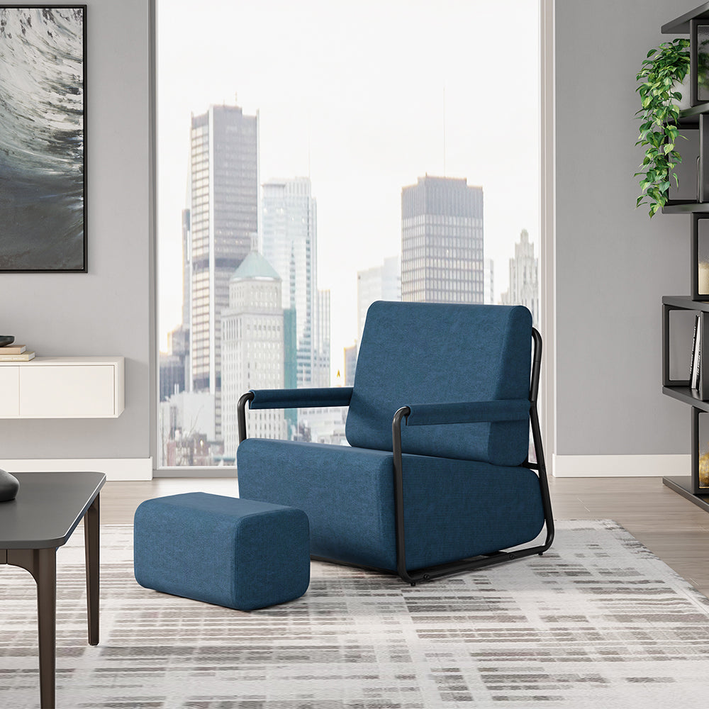 SoBuy FST99-B, Fabric Armchair with Footstool, Small Accent Chair, Dark Blue, 59.5x67x78cm - view 12
