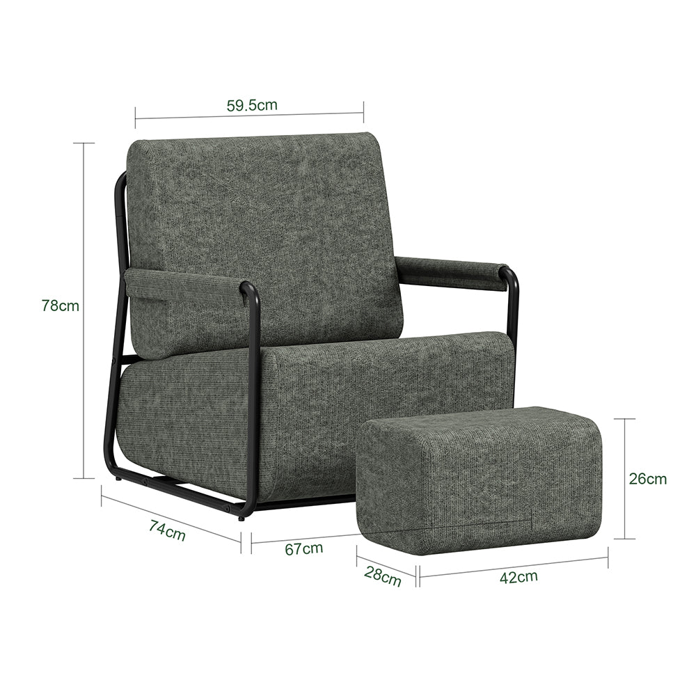 SoBuy FST99-DG, Velvet Armchair & Footstool Set with Removable Covers, Dark Gray, 74x67x78cm - view 3
