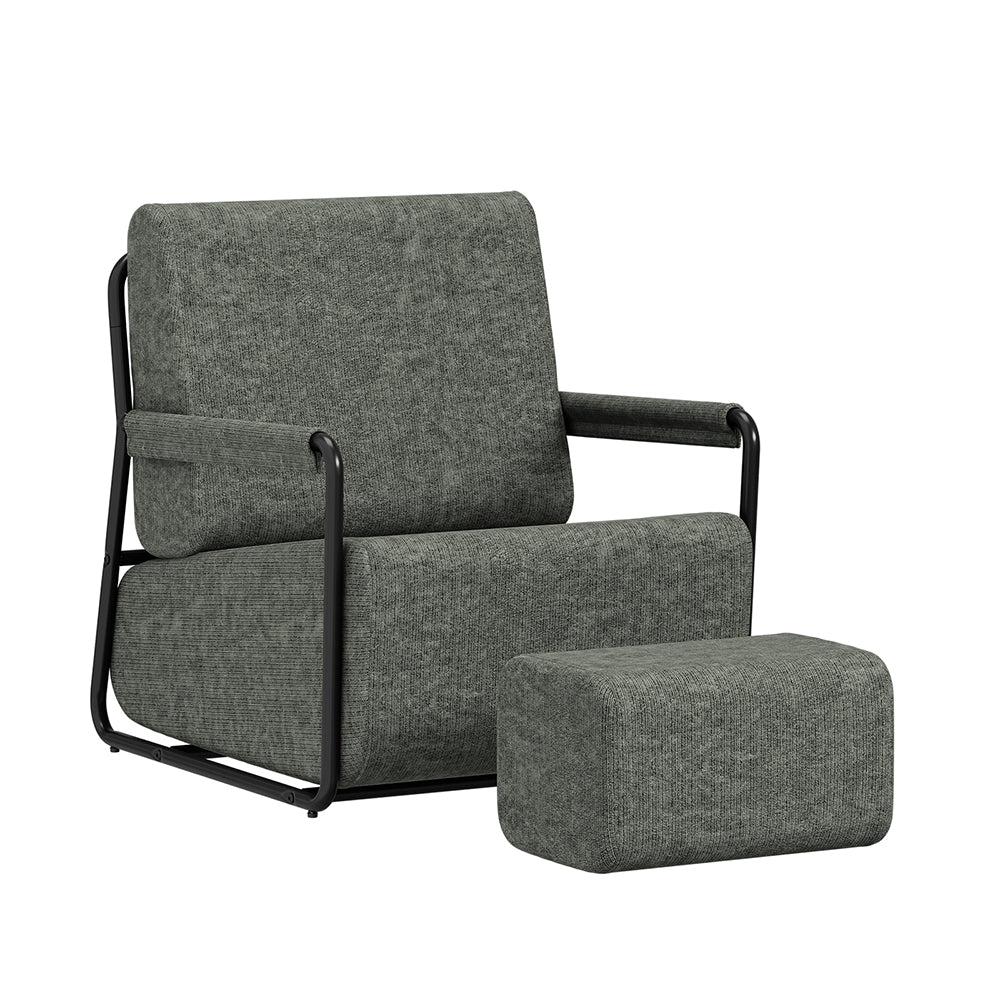 SoBuy FST99-DG, Velvet Armchair & Footstool Set with Removable Covers, Dark Gray, 74x67x78cm - view 1
