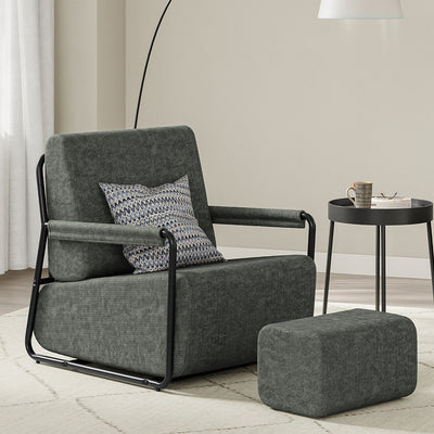SoBuy FST99-DG, Velvet Armchair & Footstool Set with Removable Covers, Dark Gray, 74x67x78cm - view 2
