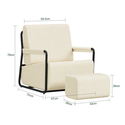 SoBuy FST99-MI, Velvet Armchair with Footstool, Comfy Small Accent Chair, Cream White, 59x74x78cm - view 3