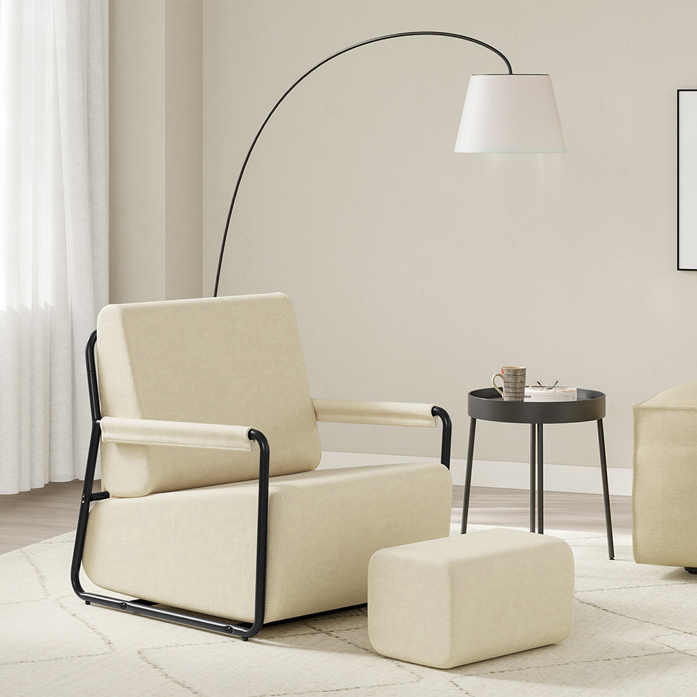 SoBuy FST99-MI, Velvet Armchair with Footstool, Comfy Small Accent Chair, Cream White, 59x74x78cm - view 12